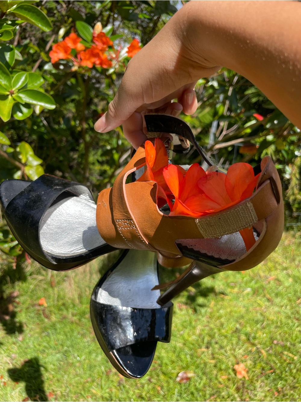 Report Two-Tone Black and Brown Strappy Heeled Sandals